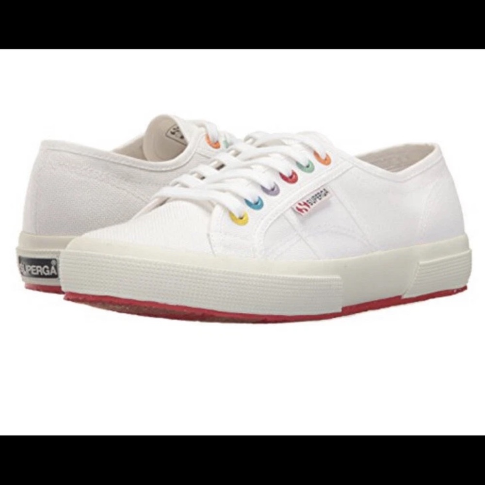Superga 2750 Colorey Cotw sneakers in white canvas with rainbow eyelet